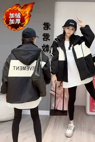 冲锋衣女秋冬外套新款2023美式街头运动休闲连帽工装夹克棉服潮牌商品大图