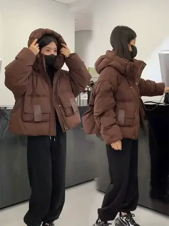 连帽面包羽绒服女短款2023冬季新款设计感小众加厚白鸭绒外套潮款图片