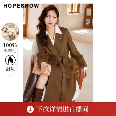 【直播专享】双排扣枪驳领双面呢大衣90122340802红袖图片