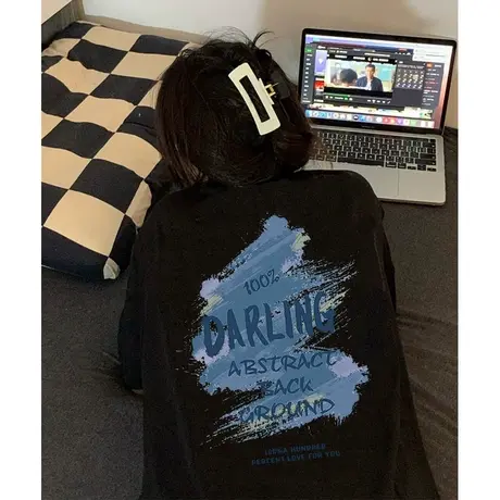 纯棉胖mm国潮复古oversize短袖t恤女ins潮宽松港味慵懒风chic上衣商品大图