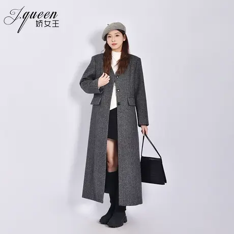 羊毛呢大衣女2023秋冬季新款气质时尚高级感宽松V领长款呢子外套图片
