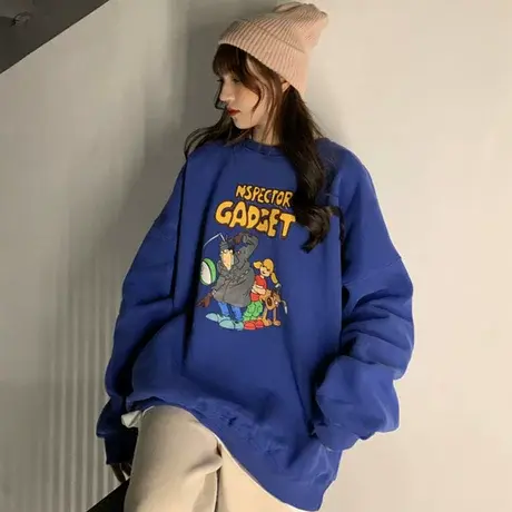 waitmore卫衣女2019韩版潮宽松ins原宿bf慵懒风上衣加绒加厚外套图片