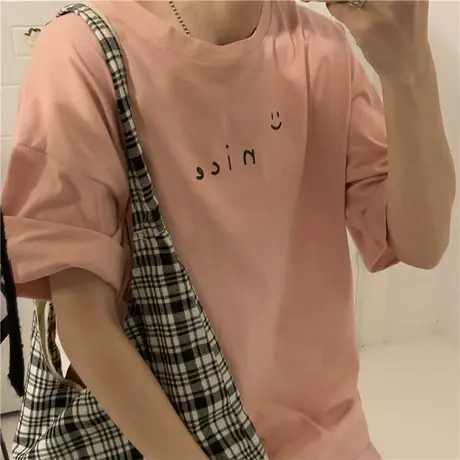 ins潮2020夏季新款韩版百搭简约字母宽松休闲纯棉圆领短袖T恤女生商品大图