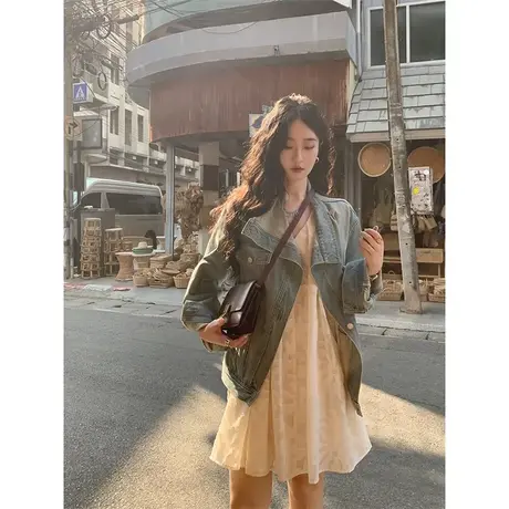 春夏季蓝色牛仔外套2023新款女韩版宽松设计感小众短款小个子上衣商品大图