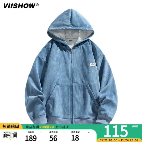VIISHOW秋冬重磅日系潮牌宽松连帽卫衣男生休闲拉链开衫上衣外套图片