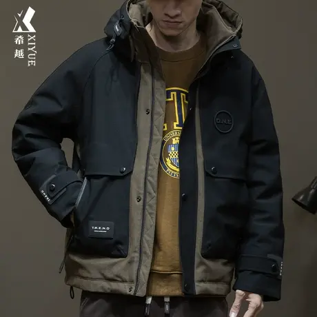 假两件户外冲锋衣男2023冬季新款白鸭绒羽绒服男士大码防寒服外套商品大图