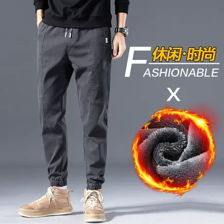 秋冬季工装休闲裤男士加绒加厚2024新款加棉裤外穿男裤子运动束脚商品大图
