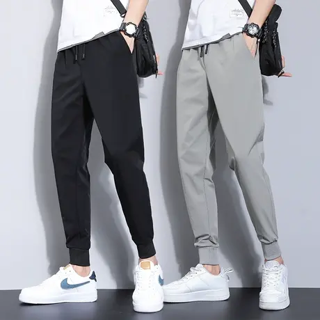 2022夏季新款冰丝超薄款束脚外穿透气速干九分运动裤子男士休闲裤商品大图