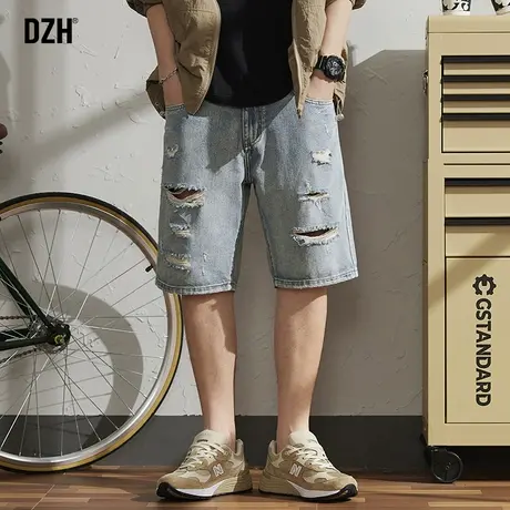 男士休闲牛仔短裤男夏季半截裤破洞裤中裤五分裤2023新款马裤夏裤商品大图