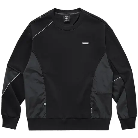 VIP机能反光条拼接圆领卫衣男宽松重磅长袖t恤潮牌解构设计感上衣图片