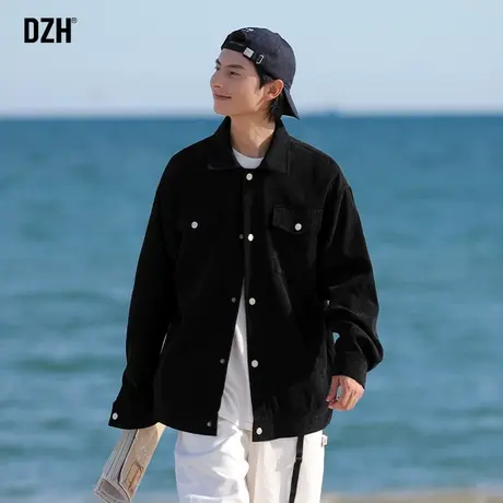 男士黑色翻领夹克男外套灯芯绒痞帅高级感男装秋季新款情侣装外衣商品大图