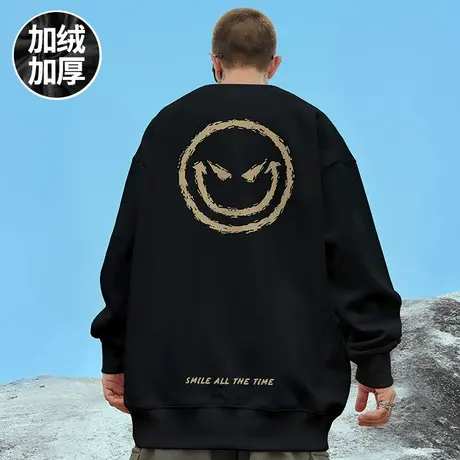 美式高街圆领小恶魔卫衣男潮胖子潮牌潮流加肥加大码秋冬加绒加厚图片