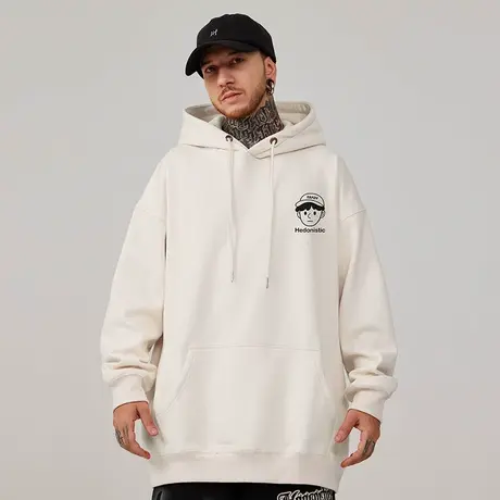 港风加肥加大码连帽美式重磅复古胖子男装宽松男生卫衣加绒秋冬款图片