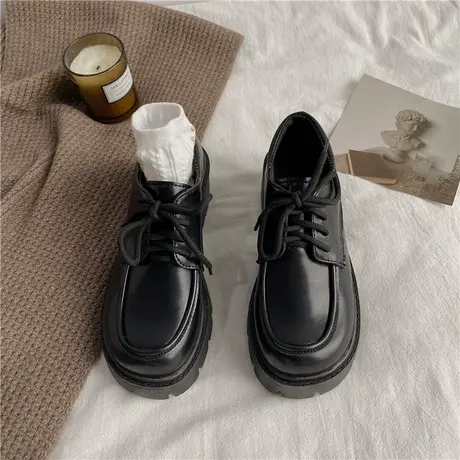 小皮鞋女高跟2023夏季新款日系jk复古学院风粗跟厚底秋冬系带单鞋商品大图