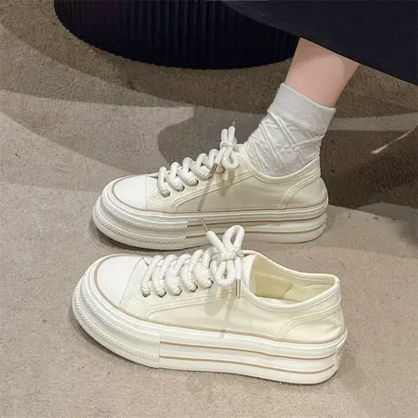 鞋子女新款秋季2023年松糕厚底休闲鞋百搭网红ins防滑运动帆布鞋图片