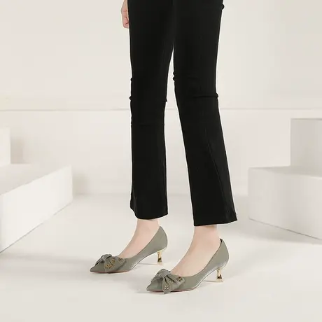 高跟鞋女细跟浅口2024年春季新款气质百搭法式尖头蝴蝶结仙女单鞋图片