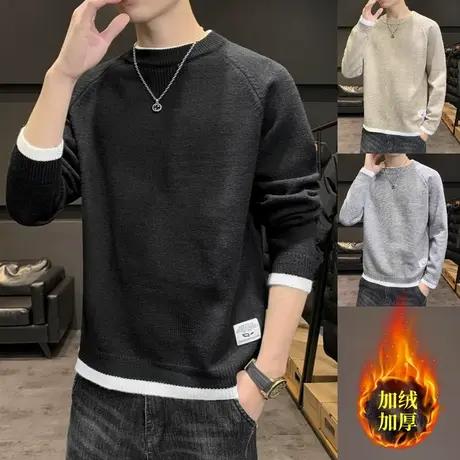 秋冬季毛衣男新款宽松圆领针织上衣服纯色情侣内搭慵懒打底衫男生商品大图