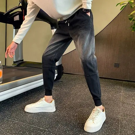 潮牌束脚裤牛仔裤哈伦裤痞帅渐变色裤子2023新款男裤春秋季休闲裤商品大图