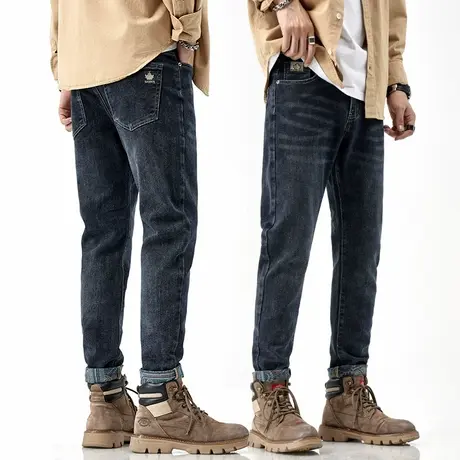 男士春秋款修身小直筒高街男裤子春季美式复古休闲牛仔裤2024新款商品大图