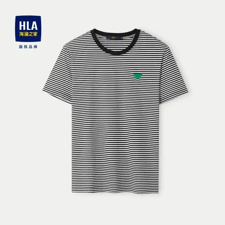 HLA/海澜之家圆领短袖T恤春夏时尚条纹精致小标点缀休闲短袖男商品大图
