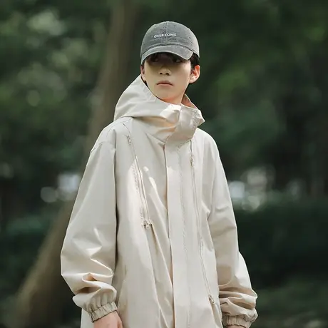 户外工装连帽拉链冲锋衣外套女春秋美式复古休闲徒步登山夹克男潮商品大图