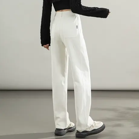 白色裤子高腰直筒牛仔裤女2024新款春秋女裤显瘦镰刀裤阔腿香蕉裤商品大图