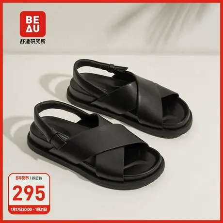BEAU沙滩凉鞋女款2023新款黑色罗马鞋女凉鞋绑带软底旅游凉鞋女商品大图