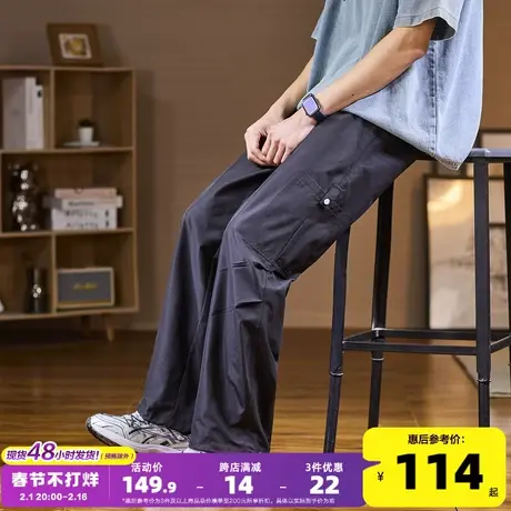 唐狮2024男休闲裤宽松阔腿简约男款冲锋裤潮酷直筒工装日系风长裤商品大图