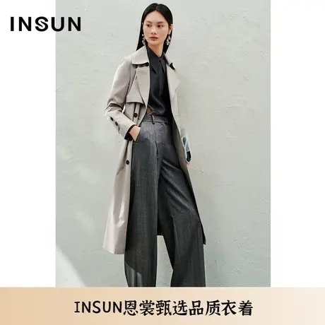 INSUN恩裳春季高支高密斜纹翻领风衣外套图片