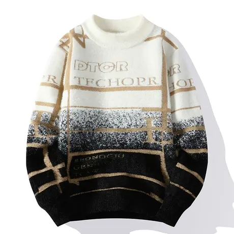 毛衣男士秋冬季新款半高领水貂绒打底衫针织加厚毛线衣潮流毛线衣商品大图