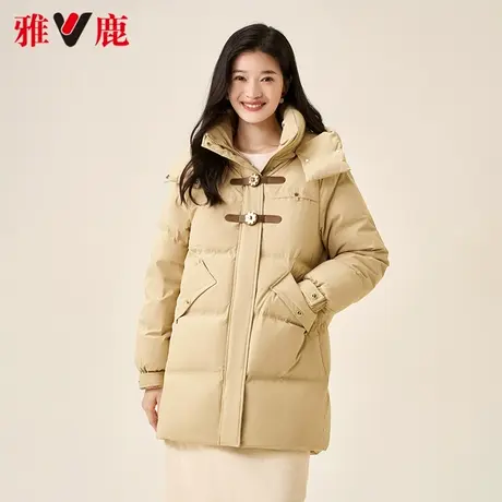 【直播专享】雅鹿2024年新款羽绒服女士冬季中长款花朵金属扣外套商品大图