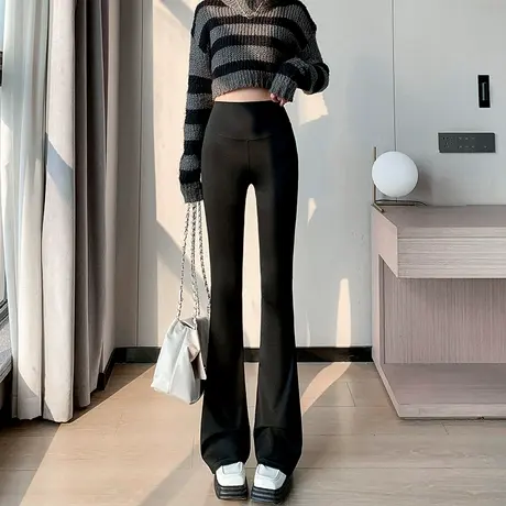 微喇瑜伽裤女春秋夏季薄款外穿高腰提臀健身鲨鱼芭比打底喇叭裤子图片