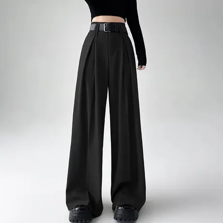 阔腿宽松高腰黑色西装裤女春秋小个子垂坠感窄版直筒休闲拖地长裤图片