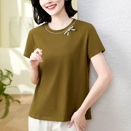 纯棉短袖t恤女夏装短袖时尚洋气名媛气质中年妈妈装上衣体恤衫潮商品大图