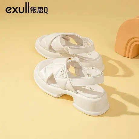 依思q凉鞋女夏季2024年新款设计感交叉绑带缕空露趾软底罗马女鞋商品大图