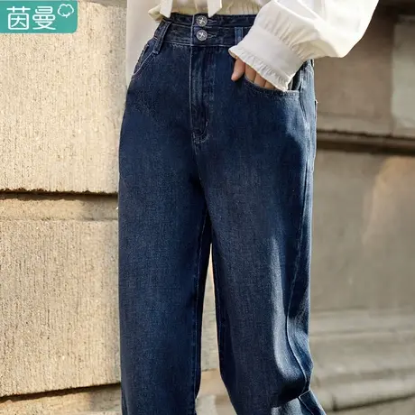 茵曼复古美式牛仔裤女2024春季新款双腰宽松阔腿裤显瘦直筒裤长裤图片