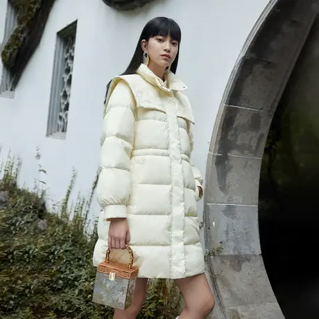 艾莱依国风羽绒服女披帛立领设计感小众中长款2022年新款冬季外套商品大图