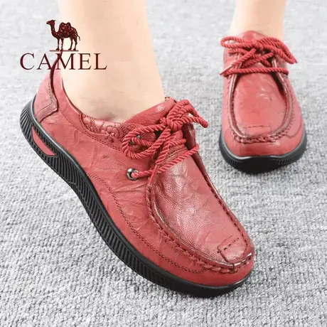 Camel/骆驼女鞋秋季款品系带羊皮中年正低帮舒适单休闲妈妈鞋子商品大图