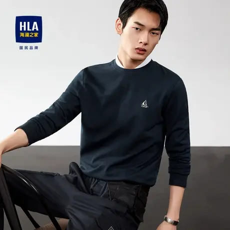 【奥莱清仓】HLA/海澜之家2023经典圆领长袖T恤胸前刺绣小标长T男图片