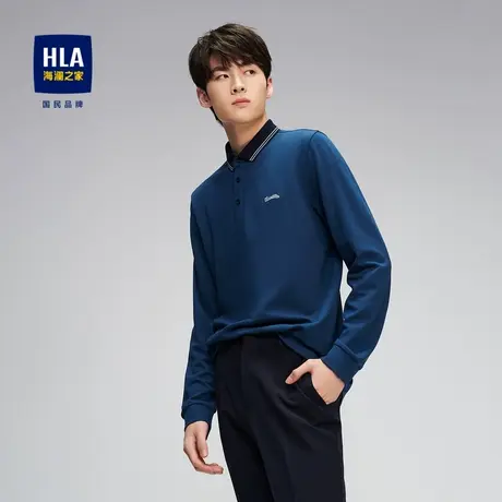 HLA/海澜之家含莫代尔长袖POLO衫微弹爽滑时尚撞色套头衫男商品大图