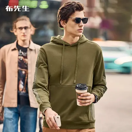 MrBu布先生微廓形个性拼贴设计长袖卫衣 秋冬外套连帽衫男KT01709商品大图