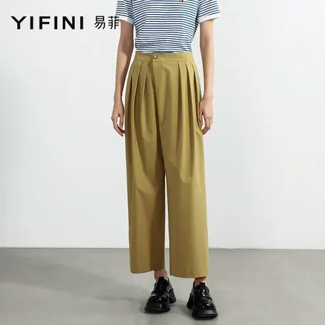 Yifini/易菲宽松休闲直筒裤女2023夏季新款薄款遮肉显瘦简约长裤商品大图