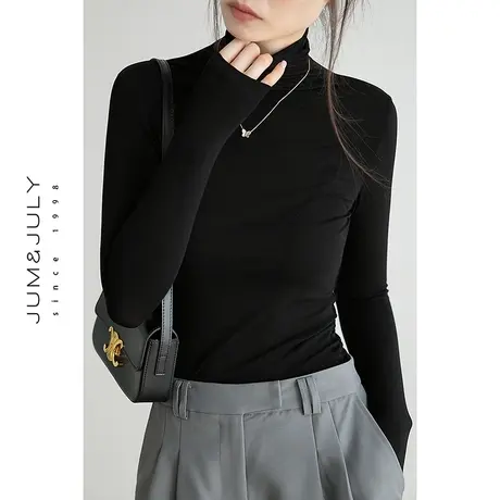 专享2023春秋新品T恤女长袖套头打底衫半高领内搭修身显瘦上衣商品大图