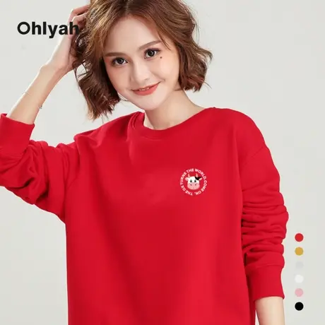 Ohlyah品牌 卫衣chic港风上衣女红色牛年本命年衣服情侣学生圆领图片