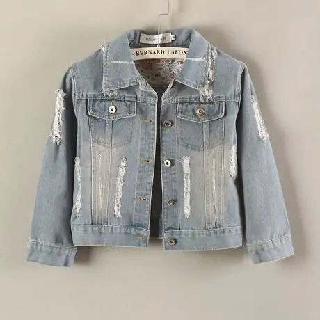 牛仔外套女超短款修身韩版潮显瘦百搭七分袖春秋牛仔服上衣破洞商品大图