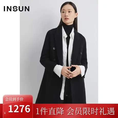 恩裳2022冬季舒适垂坠感通勤干练保暖纯羊毛毛呢外套商品大图