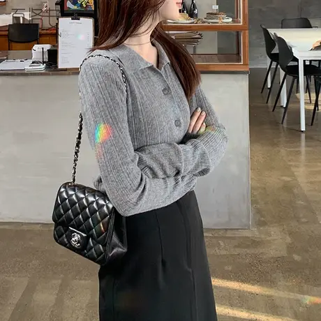 百洛安长袖毛衣外套女外搭秋季新款时尚翻领针织衫开衫百搭上衣潮图片