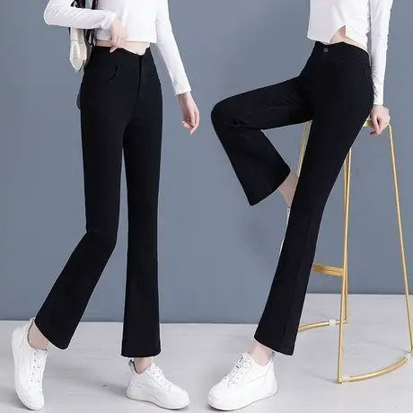 韩版显瘦微喇裤女2023秋季新款高腰显瘦小个子休闲长裤时尚马蹄裤图片