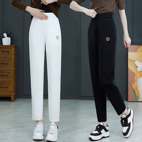 高腰哈伦卫裤女2023秋季新款宽松百搭休闲裤韩版刺绣运动萝卜裤子图片