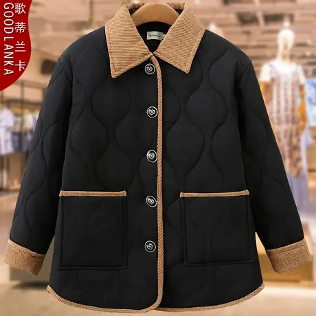 大码中年妈妈秋冬薄款棉服女200斤中老年女撞色翻领夹棉棉衣外套商品大图